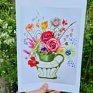 Green flower jug,  print from original artwork. A3, A4 available. 