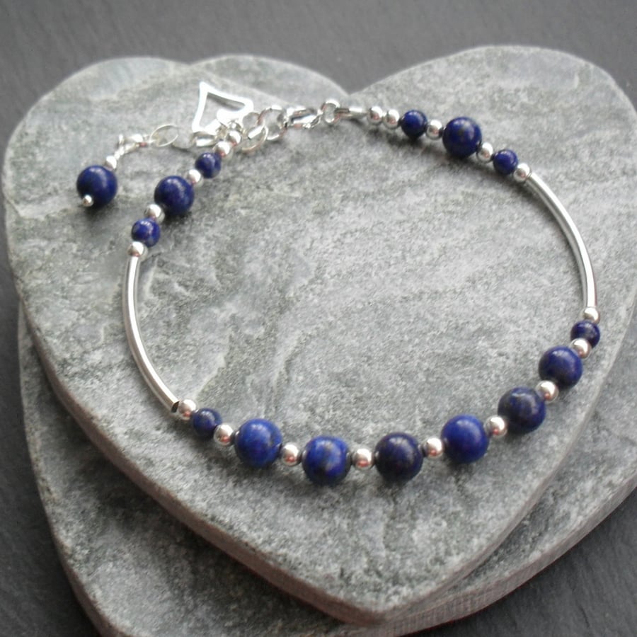 Sterling Silver Lapis Lazuli  Bracelet Stacker Bracelet