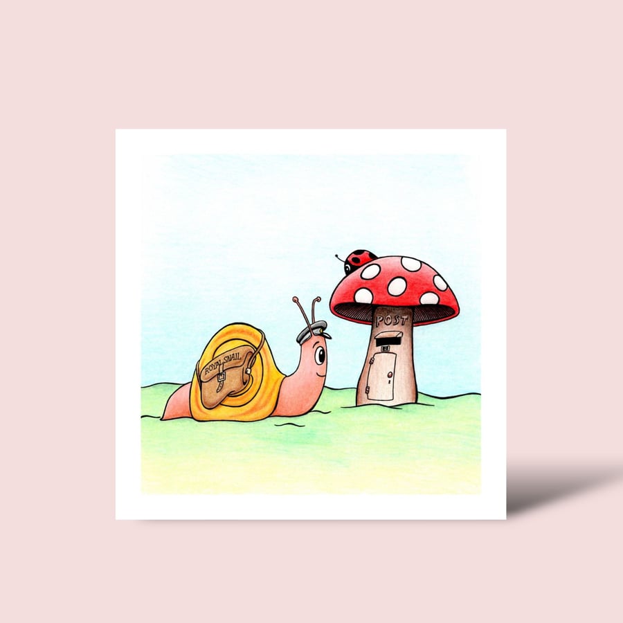 Snail Mail Greeting Card: Original Pencil Illustration, Blank Inside (232)
