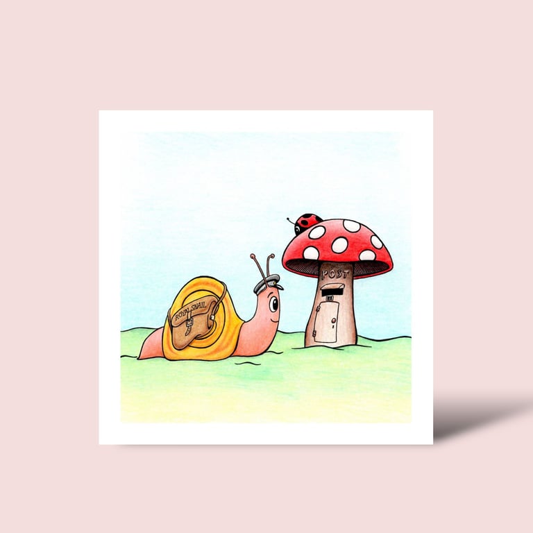 Snail Mail Greeting Card: Original Pencil Illustration, Blank Inside (232)