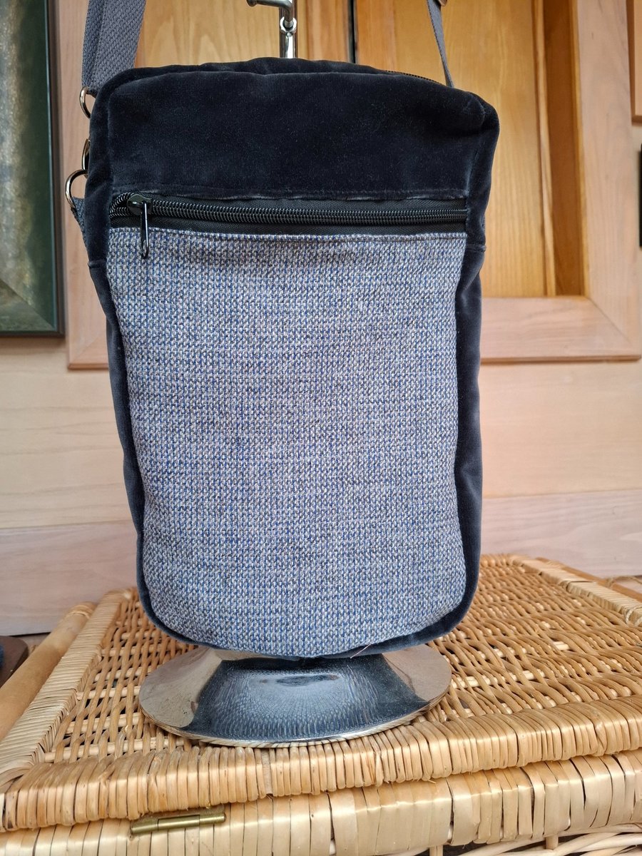Midnight blue velvet and tweed