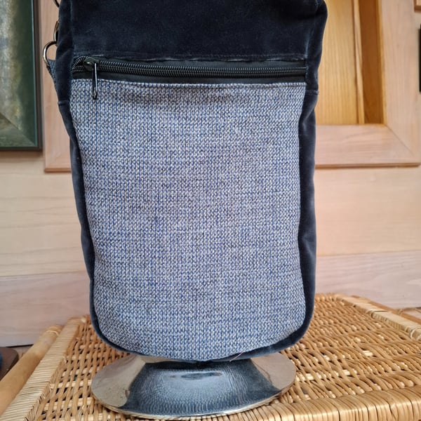 Midnight blue velvet and tweed