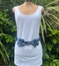 Denim flower belt - Size Large - Fashion accessory - Upcycled 
