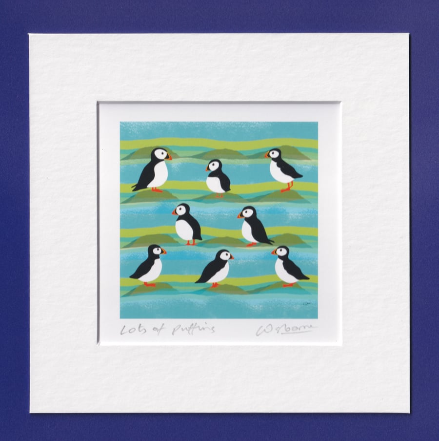 Lots of puffins - signed print of digital illustrations of birds