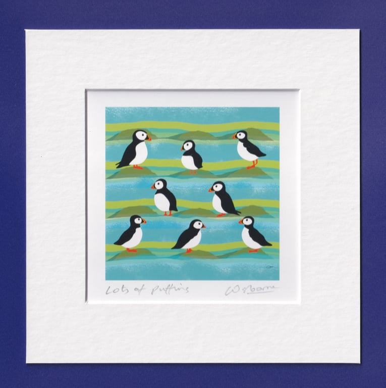 Lots of puffins - signed print of digital illustrations of birds