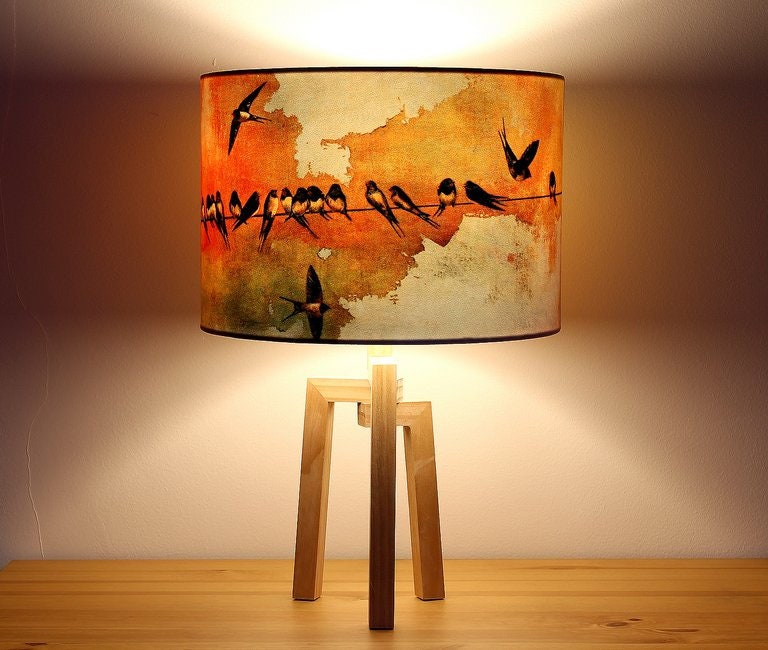 Swallows at Sunrise Drum Lampshade by Lily Greenwood - Medium - 30cm