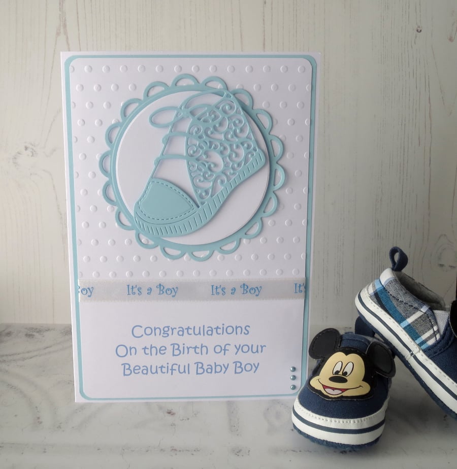 Luxury new Baby Boy, new arrival handmade card