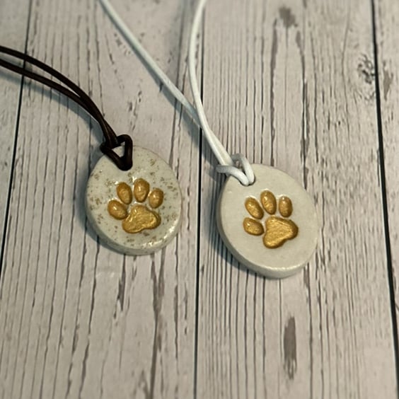 Clay Paw Pendant on Leather Cord – Lapa Oir Pendant: Paws and Bones