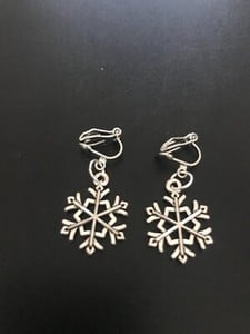 clip on earrings with snowflake  tibetan silver charm