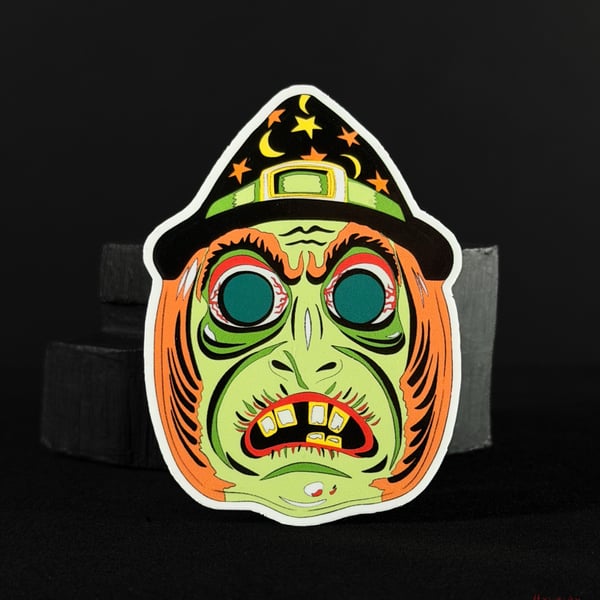 Witch Vintage Style Halloween Mask Sticker 