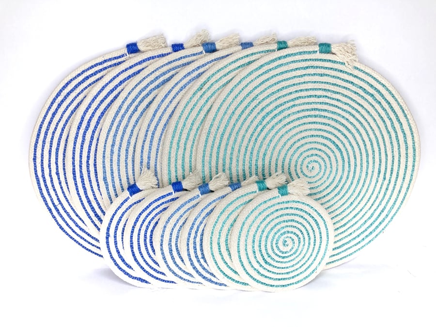 6 Table Mats and Coasters Blue Ocean Blues