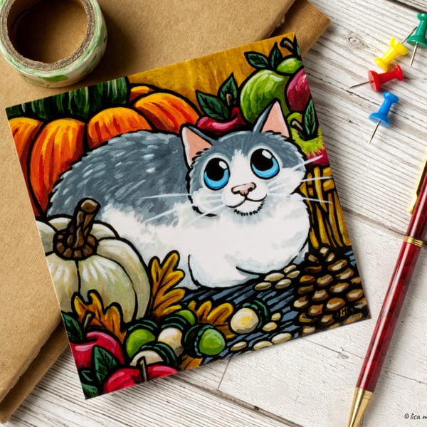 Cat and Pumpkins Postcard