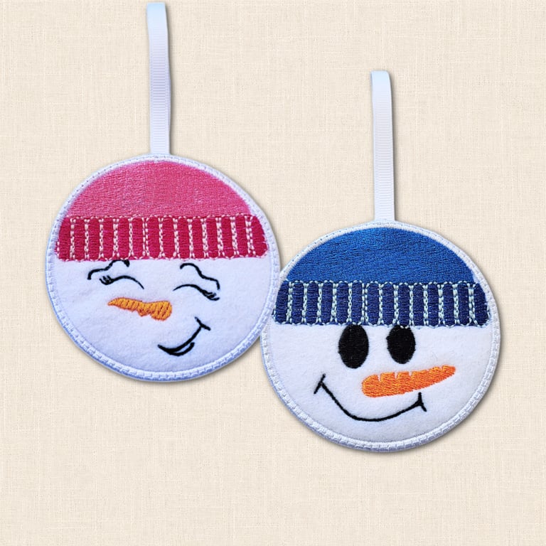 Snow Boy or Snow Girl Christmas Decoration - Embroidered Tree Ornament