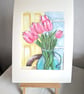 Original Pink Tulip Watercolour Painting, A5 Floral still life with mount - Image 7