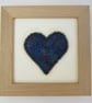 Blue love heart picture.  Turquoise and blue fabric heart with beaded edge