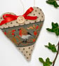 SALE ITEM - CHRISTMAS ROBIN HEART DECORATION - dark grey ribbon - Image 6