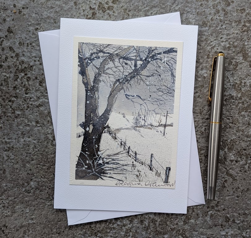Winter Snow. Handpainted Blank Card. Original Art. 260205