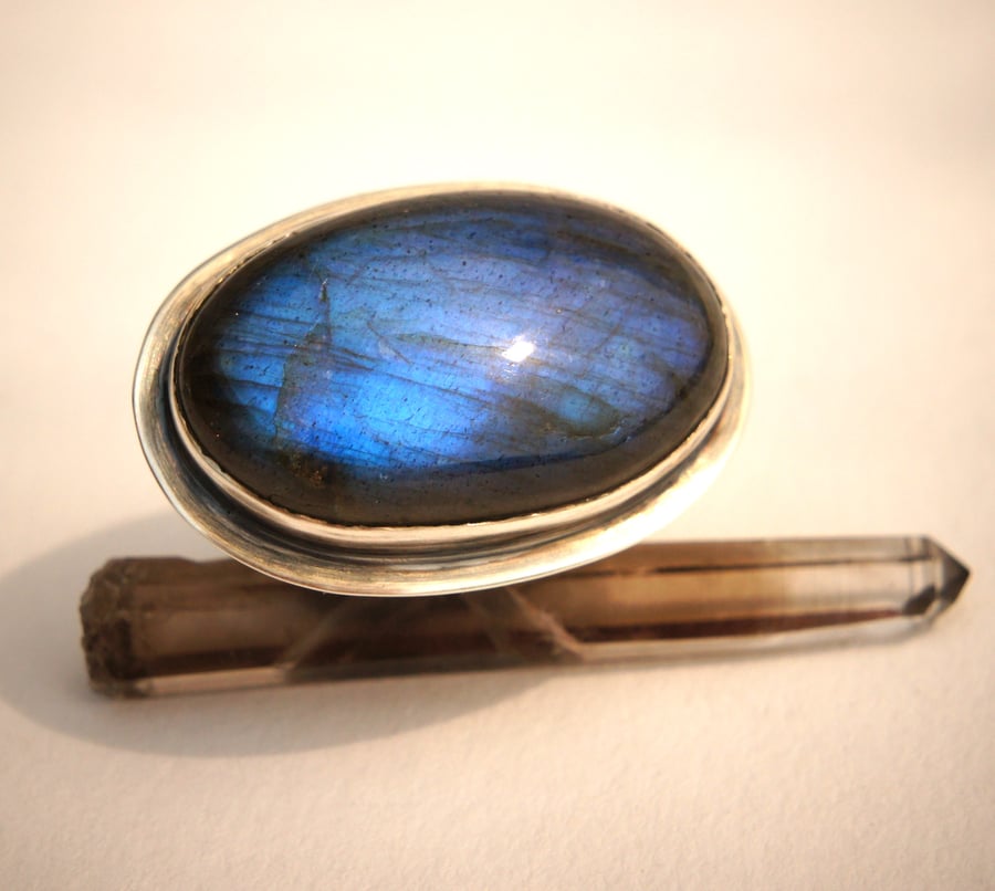 Soft Indigo Glow Oval Cabochon Labradorite and Sterling Silver Ring