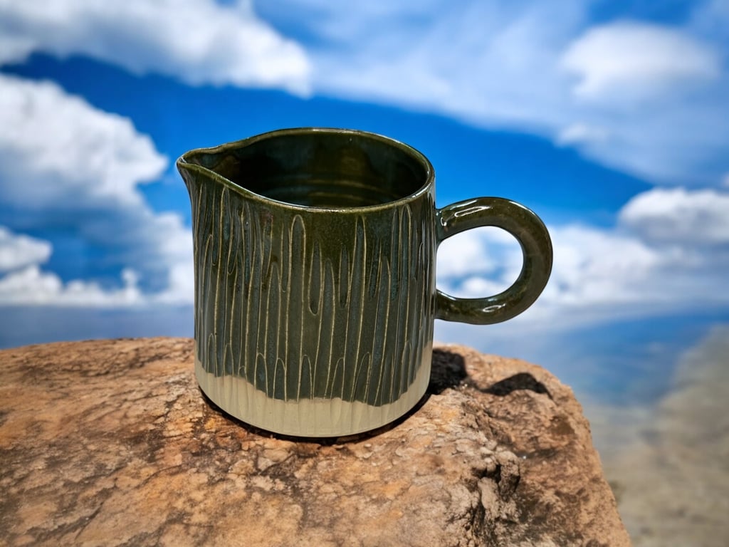 Handcrafted Milk or Cream Jug – Holly Green Glaze