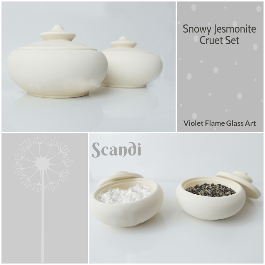 Scandi Cream Salt and Pepper Cruet Set made from Jesmonite with matching tray