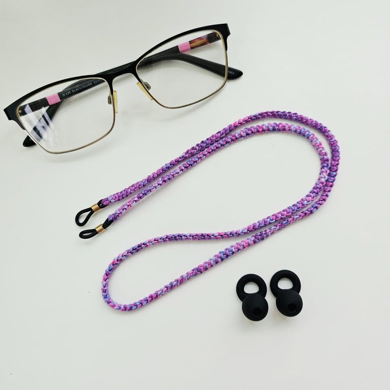 Cotton Cord Purple Shades, Eyeglasses Chain and Earplugs Strap