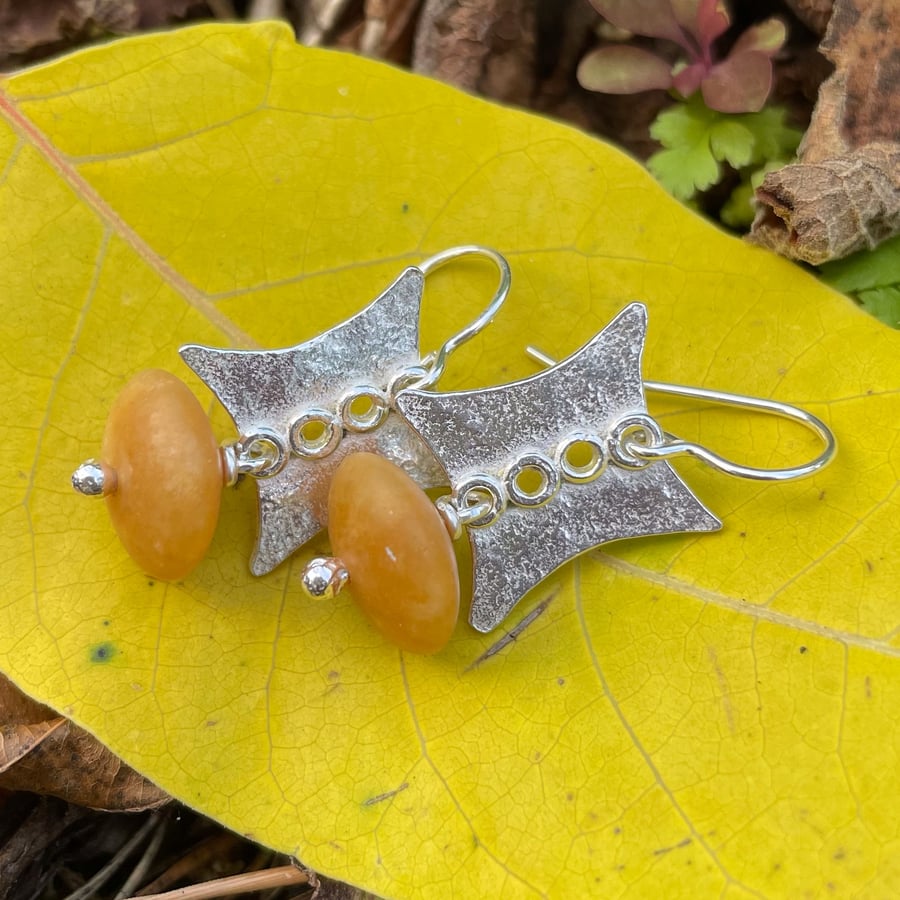 Sterling silver and matte orange aventurine earrings