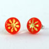 Orange and Gold Flower Glass Stud Earrings