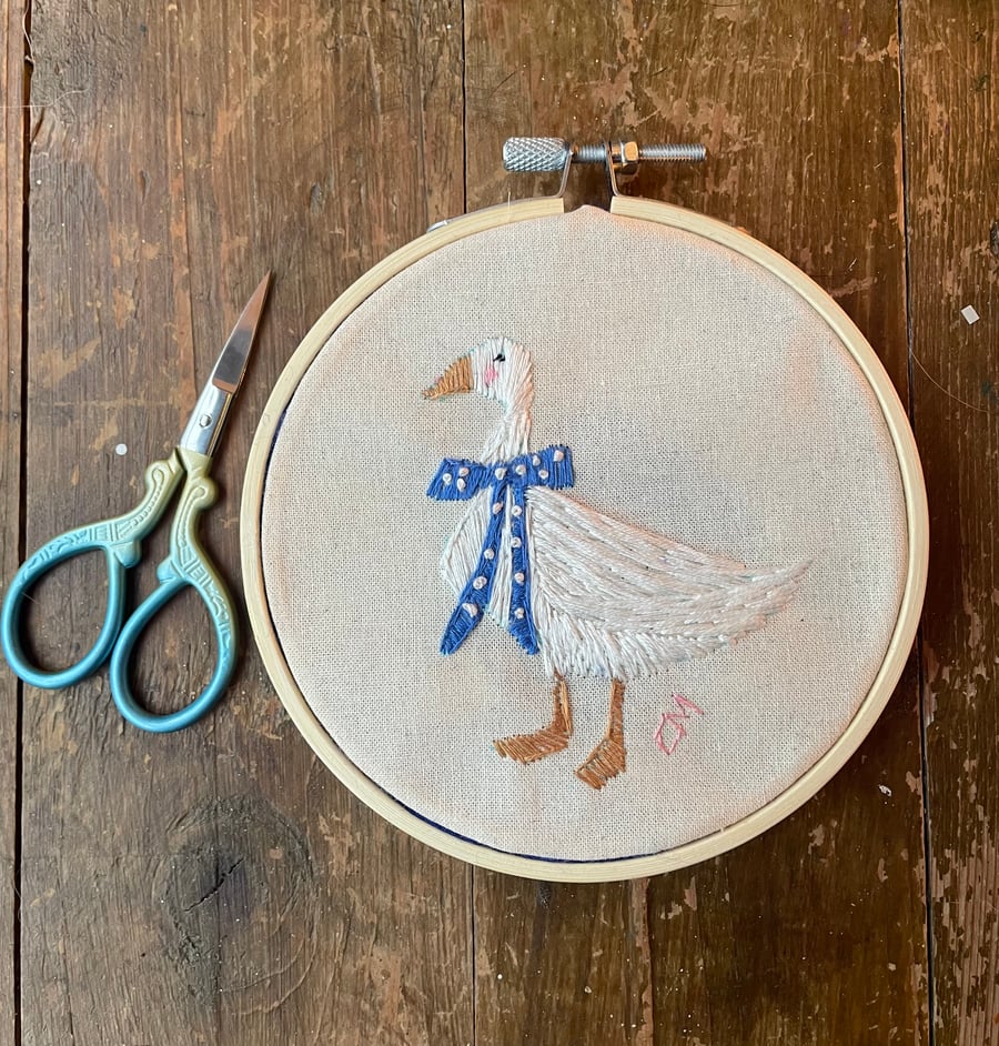 Handmade embroidered art 5”, Goose