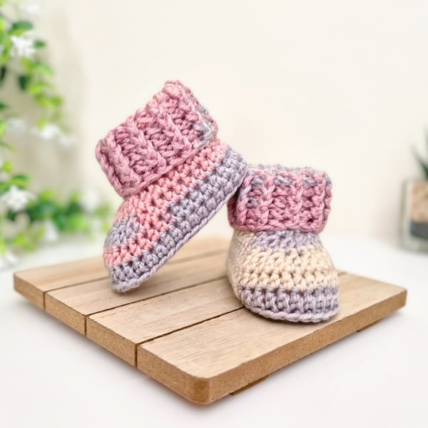 Handmade Crochet Newborn Baby Booties - Pebble Beach - Summer Seconds 