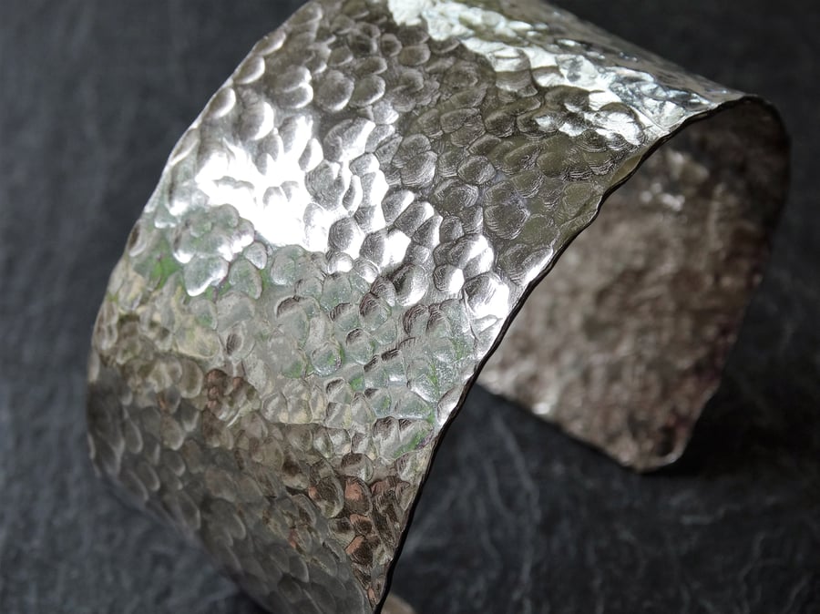 Sterling silver, hammered cuff bangle