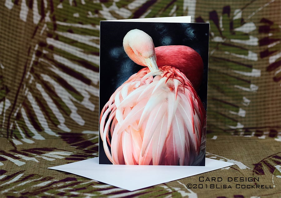 Exclusive Handmade Graceful Flamingo Greetings Card on Archive Photo Paper