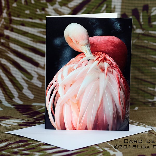 Exclusive Handmade Graceful Flamingo Greetings Card on Archive Photo Paper