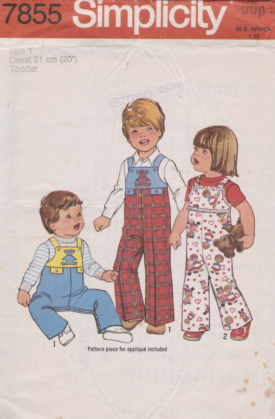 Vintage SIMPLICITY 7855 Sewing Pattern: Toddler’s Coveralls size 1