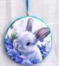 Bunnies decoupage log slice wall decoration - Image 2