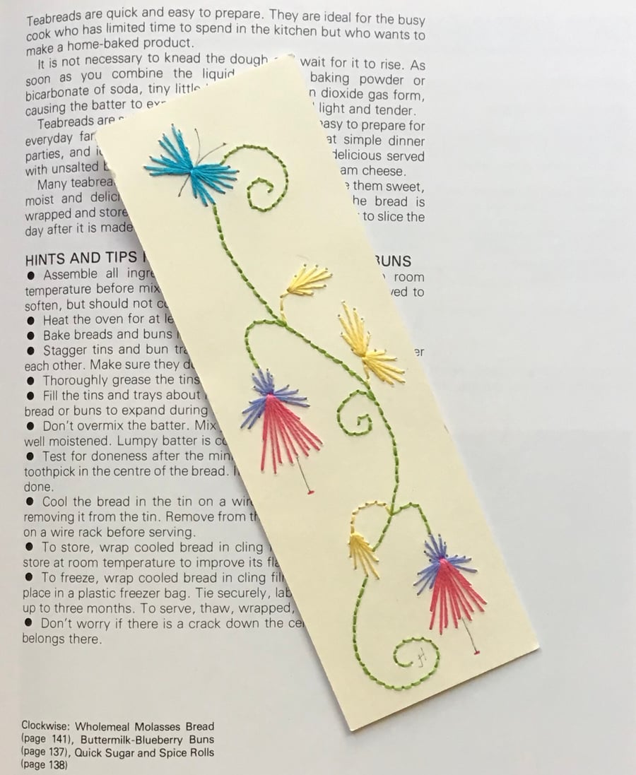 Book mark,Embroidery,Fucshia embroidery,Flower book mark,Book worm,Page marker,
