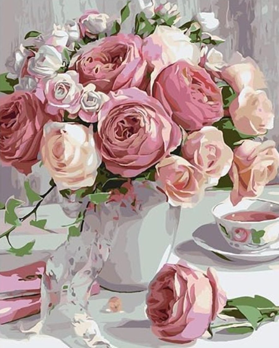 5D DIY Pink Roses with Teacup Diamond Painting Kit Crystal Embroidery Rhinestone