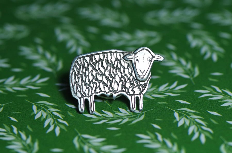 Herdwick Sheep Lapel Pin - Handmade Sterling silver pin badge