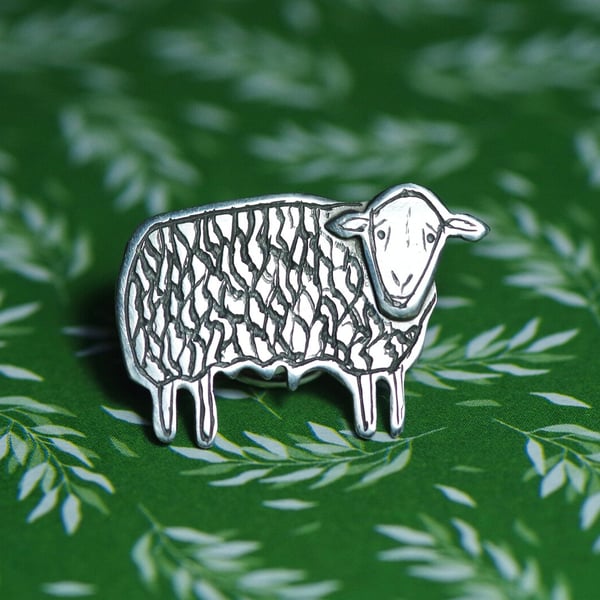 Herdwick Sheep Lapel Pin - Handmade Sterling silver pin badge