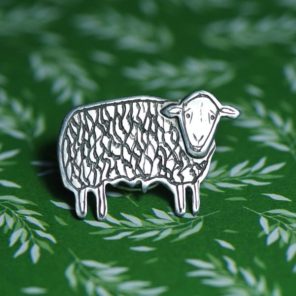 Herdwick Sheep Lapel Pin - Handmade Sterling silver pin badge