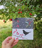 Blackbird in Snowy Scene, Christmas card, Winter birthday, holly, red berries - Image 2