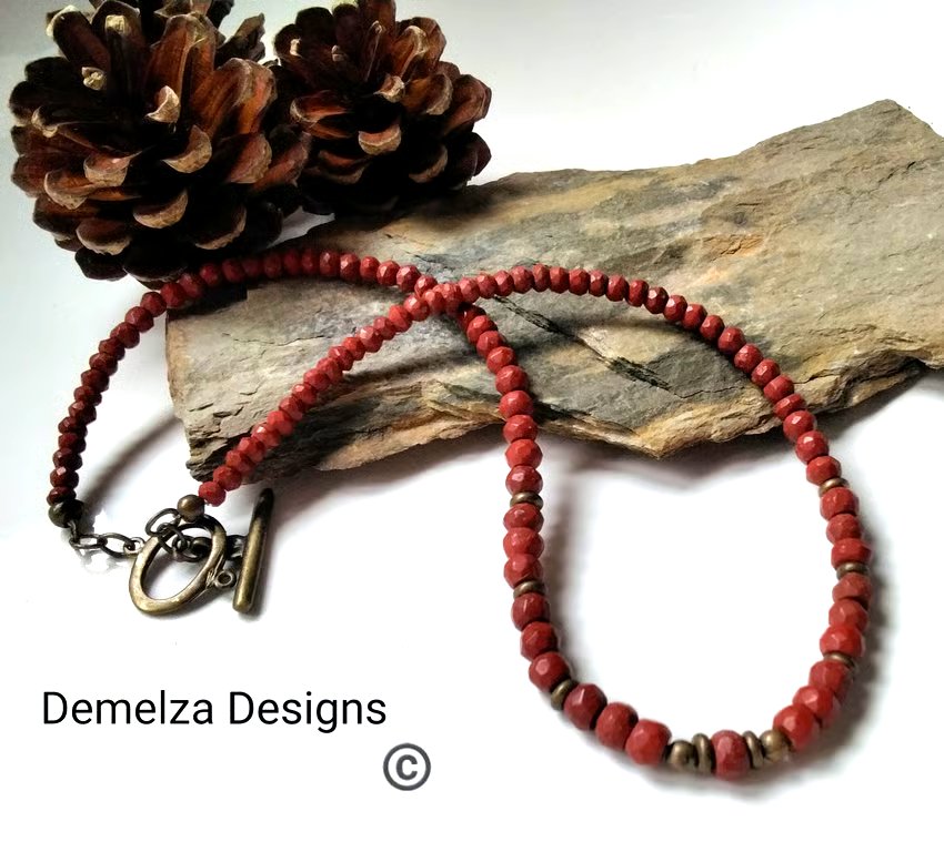  Red Jasper Men's Copper Tone Necklace 