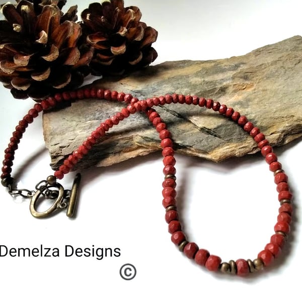  Red Jasper Men's Copper Tone Necklace 