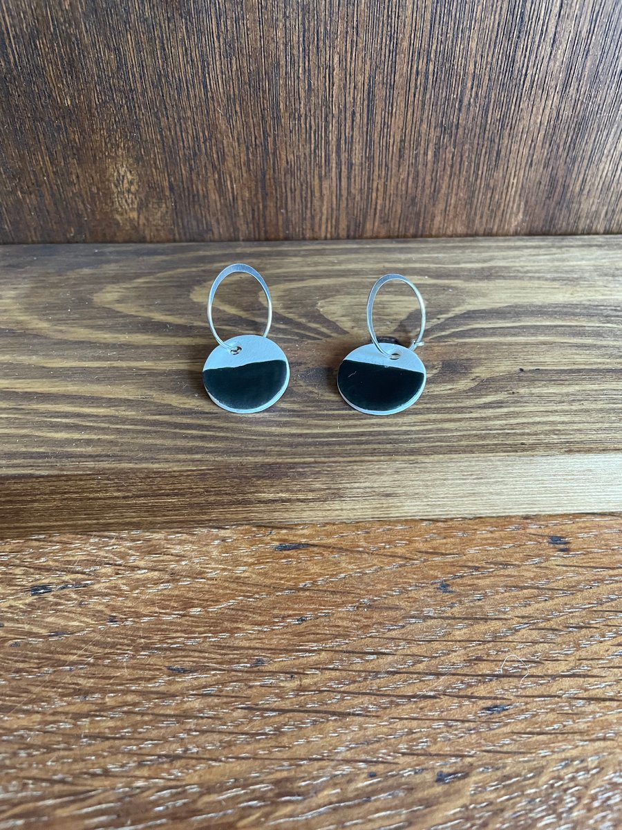 Monochrome earrings on sterling silver hoops