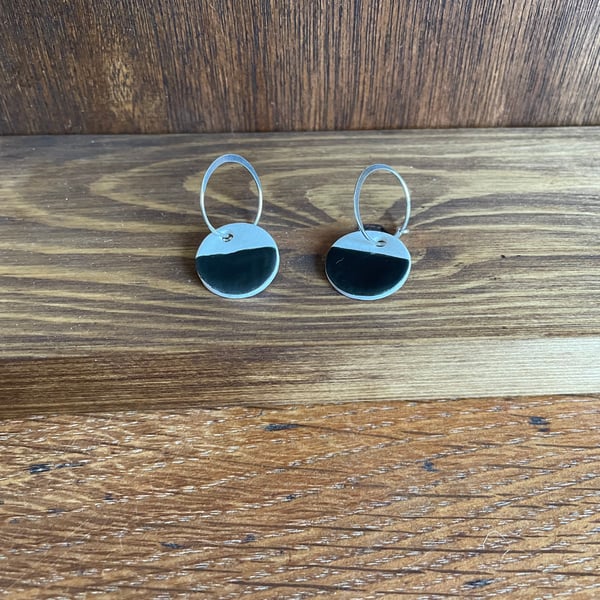 Monochrome earrings on sterling silver hoops