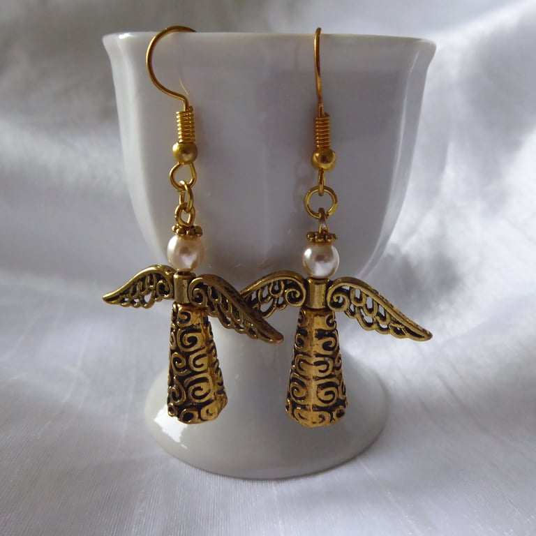 Golden Christmas Angel Earrings