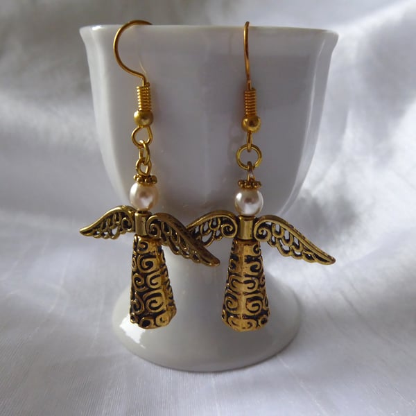 Golden Christmas Angel Earrings