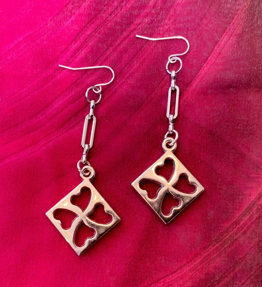 Four Heart Pendant Charm Earrings.  