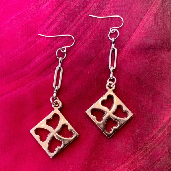 Four Heart Pendant Charm Earrings.  