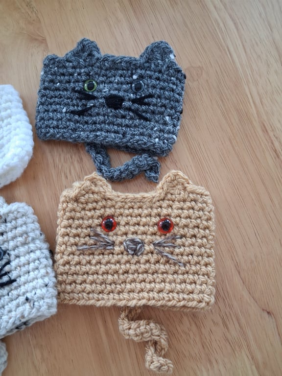 Pair Of Crochet Cat Coffee Cup Holders (J173)