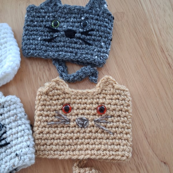 Pair Of Crochet Cat Coffee Cup Holders (J173)
